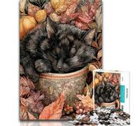 Black Cat Drinking Coffee 1000 Piece Jigsaw Puzzle for Adults And Teenagers,Pattern Assembly Fun at Home Activities,Birthday Present,Travel Gifts 38x26cm