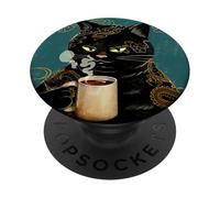 Black Cat Drinking Coffee Because Murder Is Wrong PopSockets Adhesive PopGrip