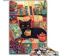 Black Cat Drinking Coffee Jigsaw Puzzles for Teenagers, Brain Intelligence Challenge Addictive Toys for Home Decoration (70x100cm)