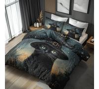 Black Cat Duvet Cover King Size Bedding Sets, Witch Witchy Pattern, Reversible Design Bedroom Decor Bed Quilt Cover with 2 Pillowcases, Microfiber, Zip - SMK7113