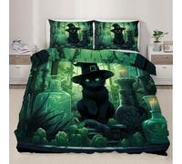 Black Cat Duvet Cover Single Magic Black Cat Bedding Set 3pcs Magic Wizard Hat Comforter Cover for Boys Room Decor Quilt Cover,1 Pillowcases(Not Comforter)