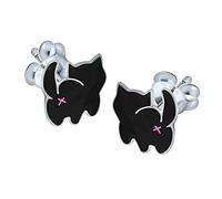Black Cat Earrings .925 Sterling Silver Studs - Halloween