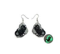 Black Cat Earrings for Women Skull Acrylic Drop Earrings Glow in the Dark Cat Earrings Cute Ghost Dangle Earrings Halloween Party Jewelry, Zinc, No Gemstone