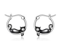 Black Cat Earrings Stud for Women Dainty Minimalist Silver tone Halloween Holiday Night Costume Jewelry Cute Sleeping Cat Earrings Fun and Festive Fashion Jewelry, M, Metal, No Gemstone