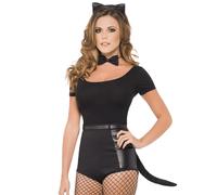 Black Cat Ears, Bow, Tie & Tail Kit - instant cat set fancy dress ears tail bow tie black smiffys ladies costume