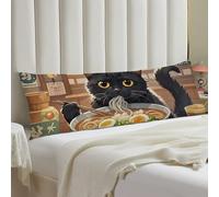 Black Cat Eating Body Pillow Case 20x54 Throw Pillow Cover with Hidden Zipper Breathable & Cozy Full Long Pillowcase Protector Spring Easter Cover for Sleeping Bedroom Couch Sofa Decor