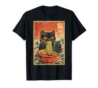 Black Cat Eating Noodles Japanese Bowl Scrolling The Phone T-Shirt