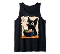 Black Cat Eating Ramen Japanese Kawaii Anime Cat Ramen Tank Top