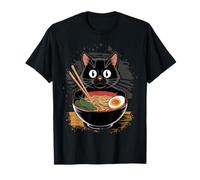 Black Cat Eating Ramen Japanese Kawaii Anime T-Shirt