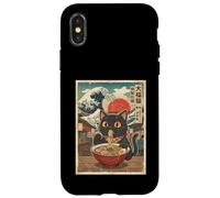 Black Cat Eating Ramen Japanese Ukiyo-e Great Wave Art Case for iPhone X/XS