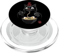 Black Cat Eating Ramen Noodles Japan Kanji Love Anime Design PopSockets PopGrip for MagSafe