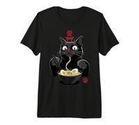 Black Cat Eating Ramen Noodles Japan Kanji Love Anime Design Premium T-Shirt