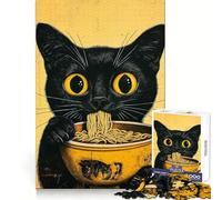 Black Cat Eating Ramen Puzzles for Adults 1000 Piece Reasoning Practice Peaceful Recreation Interlock Well Seasonal Gift (38x52cm)