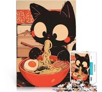 Black Cat Eating Ramen - Tokyo NoodleJigsaws 1000 Pieces for teenagers Fun Games Fun at Home Activities, Birthday Present,Travel Gifts, 38x26cm