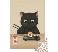 Black Cat Eating Sushi 1000 Piece Puzzle for Relaxing Weekends, 70x50cm/1000pcs