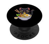 Black Cat Eats Ramen Noodles Japanese Vintage PopSockets Adhesive PopGrip
