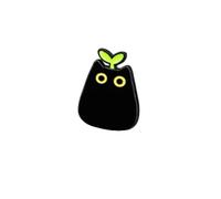 Black Cat Enamel Pin with Green Sprout, Cute Animal Lapel Pin Brooch for Backpack Jacket Hat, Metal Badge with Butterfly Clutch, 25mm x 17mm