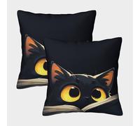 Black Cat Eyes-cartoon Whimsical Style Pillow Covers 2 Pack Cozy Pillowcases Art Cushion Covers Zippered Decorative Couch Living Room 40x40cm