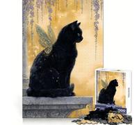 Black Cat Fairy with Golden Wings 1000 Piece Jigsaw Puzzles for Adults Jigsaw Critical Think Mindful Escape Firm Fit Ideal Xmas Gift (38x26cm)