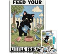 Black Cat Feeding Little Friends Jigsaw 1000pcs (38x26cm) for Adults | A gift for adults for cosy indoor days for relaxed family time.