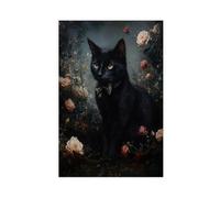 Black Cat Floral Portrait Canvas Poster Wall Art Decor Print Picture Paintings for Living Room Bedroom Decoration 08x12inch(20x30cm)