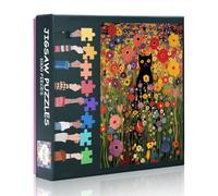 Black Cat & Floral Puzzle for Adults 1000 Pieces - Elegant Wildflower Art with Botanical Details Jigsaw Puzzles 1000 Pieces for Adult, Artwork Puzzles with Letters on Back(27.5"x19.7")