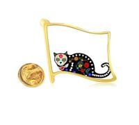 black cat flower b halloween terror Golden Metal Flag Lapel Pin Badge