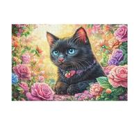 Black Cat Flower Field 1000 Piece Jigsaw Puzzle for Adults Teens Jigsaw After Work Leisure Brainteasing Puzzle for Colleagues Stress Buster 1000 PCS
