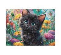 Black Cat Flower Field 500 Piece Jigsaw Puzzle for Adults Book Club Activity Social Fun Vibrant Colours for Book Lovers 500 PCS