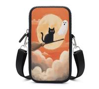 Black Cat Flying on A Broom Ghost Floating Crossbody Mobile Phone Bag Smartphone Bag With Adjustable Strap
