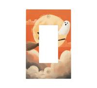 Black Cat Flying On A Broom Ghost Floating Light Switch Wall Plate Faceplate Cover Single Rocker 1 Gang Decorator Outlet Receptacle Covers for Home Kitchen Room Bathroom Decor