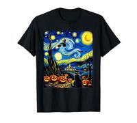 Black Cat Flying Witch Van Gogh Starry Night Party Costume T-Shirt
