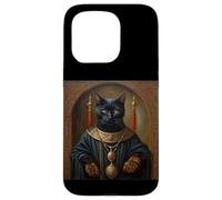 BLACK CAT FUNNY ANIMAL MEDIEVAL RENAISSANCE OIL PAINTING Case for iPhone 15 Pro