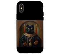 BLACK CAT FUNNY ANIMAL MEDIEVAL RENAISSANCE OIL PAINTING Case for iPhone X/XS
