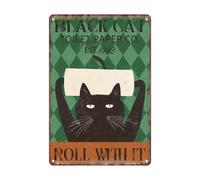 Black Cat Funny Metal Sign Toilet Paper Roll with It Retro Diamond Grid Tin Sign For Toilet Bathroom Living Room Door Bar Hotel Club Guest Wall Decor Vintage Style Art Painting 12 X 8 Inch
