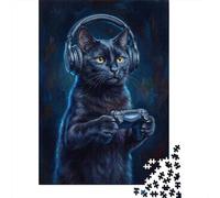 Black Cat Gamer 1000 Piece Jigsaw, Holiday Puzzle Gift, 70x50cm/1000pcs | For puzzle lovers on Christmas morning: Adult jigsaw puzzle with 1000 pieces offers for the Christmas break.