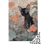 Black Cat Garden Art Print Jigsaw Puzzles Puzzles for Adults Kids. 1000 Pieces Whimsical Challenge Toy Educational Games Home Decoration for Adults& Kids Age 14 Years Up 52x38cm/1000pcs