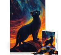 Black Cat Gazing at The Stars Puzzles for Adults 1000 Puzzles Smart Exercise Light Enjoyment Accurate Edges Holiday Treat (50x75cm)