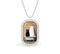 Black Cat Ghost in The Bathtub Rectangle Pendant Necklace Silver Women Jewelry Alloy Keychain Tag Jewelry