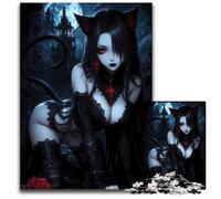 Black Cat Girl in Gothic Setting Jigsaws 1000Pieces for Adults Puzzles for Adults Challenging Brain Teaser Family Activity Home Decor 1000 PCS(38x26cm)