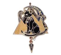 Black Cat Gold Jewelry Egypt Egyptian God Pyramids Asp Cobra Crescent Moon Bastet Konshu Mythology 1.4" Enamel Pin Badge