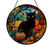 Black Cat Gothic Christmas Decor Stained Acrylic Window Hanging, Horror Christmas Ornaments for Outdoor Indoor Wall Garden Spooky Cats Halloween for Home Party Men Women (S, 8”)
