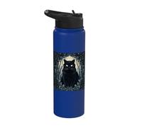 Black Cat Gothic Floral Frame Forest Halloween Stainless Steel Insulated Water Bottle