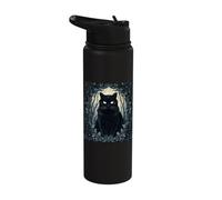 Black Cat Gothic Floral Frame Forest Halloween Stainless Steel Insulated Water Bottle