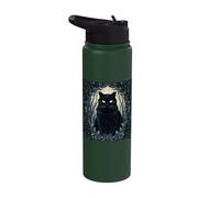 Black Cat Gothic Floral Frame Forest Halloween Stainless Steel Insulated Water Bottle