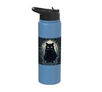 Black Cat Gothic Floral Frame Forest Halloween Stainless Steel Insulated Water Bottle