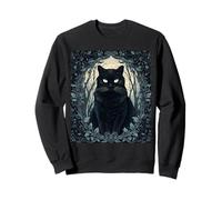 Black Cat Gothic Floral Frame Forest Halloween Sweatshirt