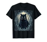 Black Cat Gothic Floral Frame Forest Halloween T-Shirt