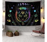Black Cat Gothic Tapestry Wall Hanging,Psychedelic Colorful Sun and Moon Cool Witch Tarot Wall Art Tapestries, Black and White Tapestry Bedroom Living Room Dorm Wall Decor 71x60
