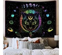 Black Cat Gothic Tapestry Wall Hanging,Psychedelic Colorful Sun and Moon Cool Witch Tarot Wall Art Tapestries, Black and White Tapestry Bedroom Living Room Dorm Wall Decor 60x40